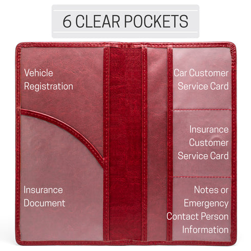 CANOPUS Big Red Car Registration and Insurance Holder, PU Leather Card Holder, Vehicle Glove Box Organizer for Auto, SUV, Truck